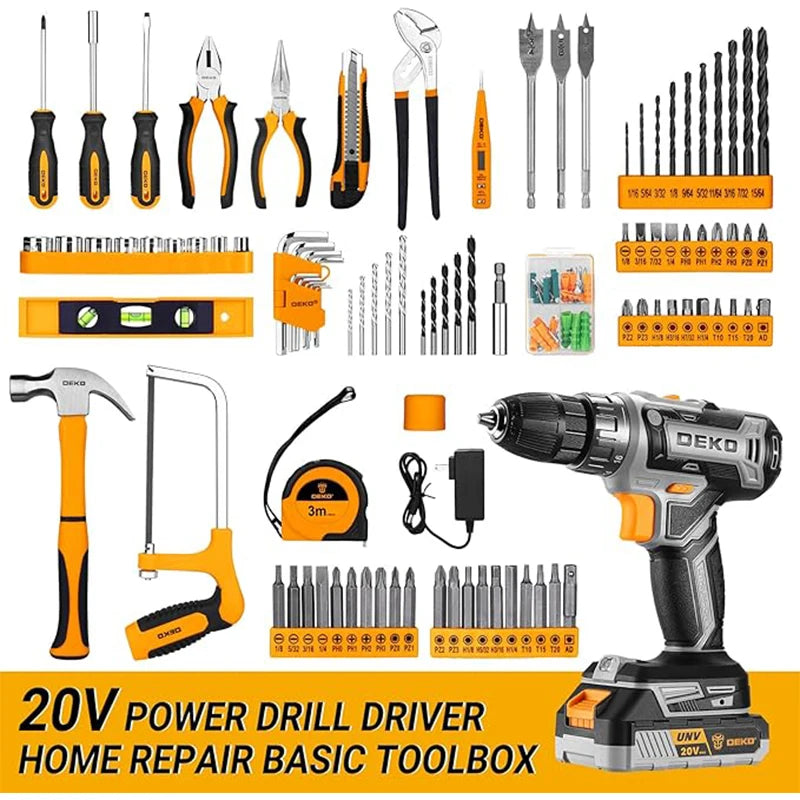 Deko 20v cordless drill kit with battery men’s manual repair basic toolbox suitable for household tools
