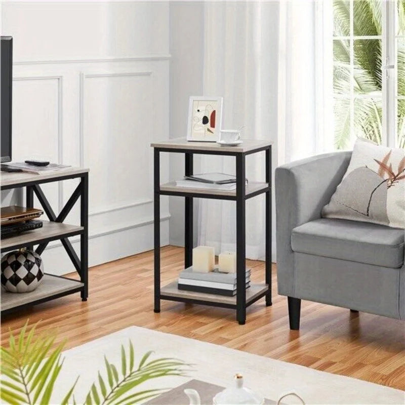 Industrial end table narrow tall telephone side living room gray - united states