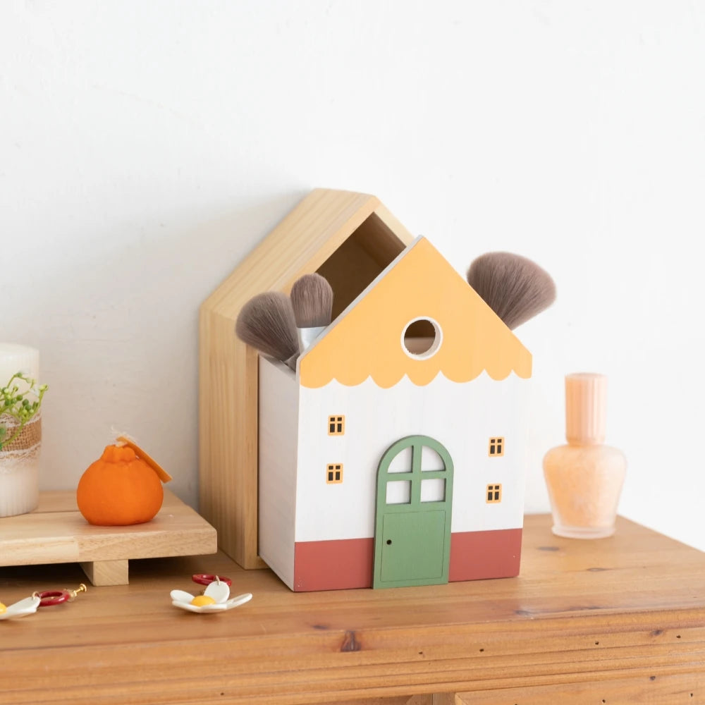 Wood storage box cute house desk drawer organizer large capacity pencil holder makeup brush stationery home office decor