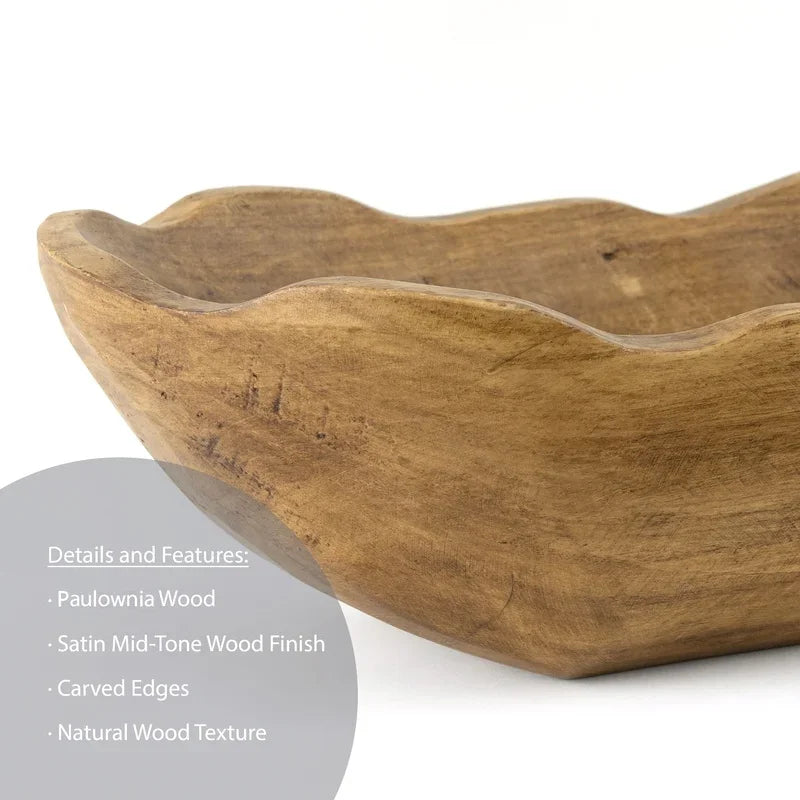 Indoor decorative dough bowl carved wood centerpiece tabletop decor paulownia warm aesthetic home accent fillers