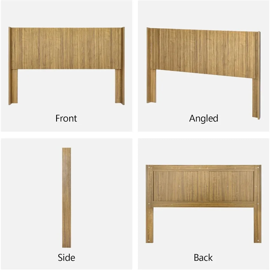 Wooden headboard queen size boho farmhouse fluted wall mounted headboards with wingbacks mid century modern wood panel