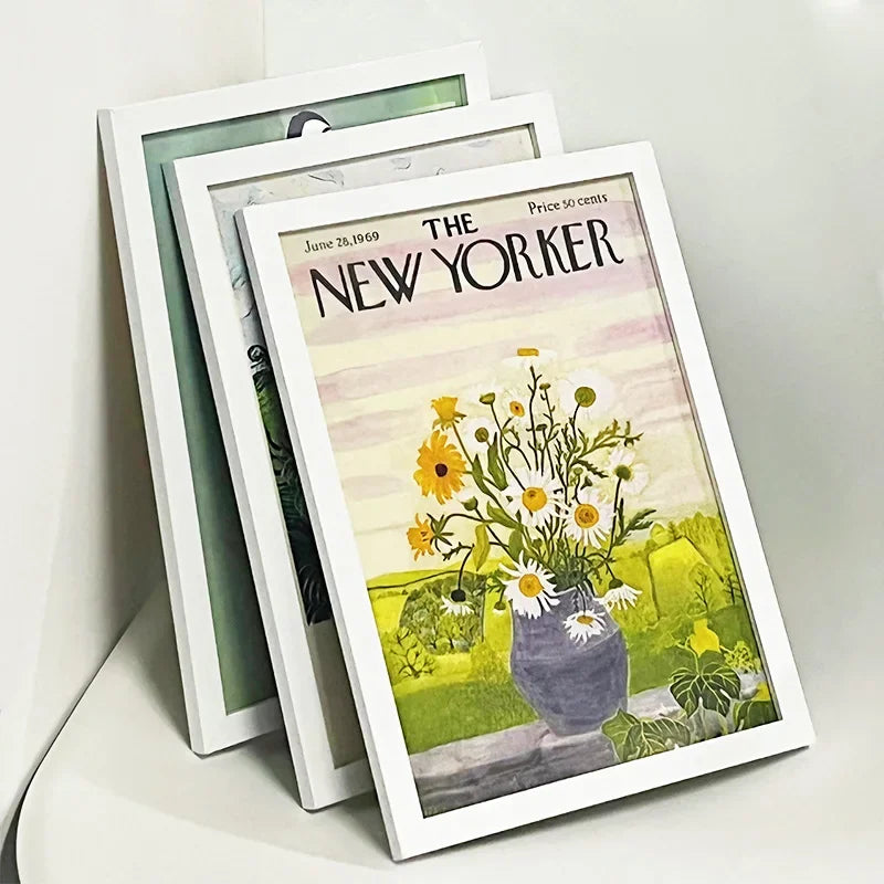 Set of 3 a4 wooden picture frames black white and apricot natural solid mount poster for wall mounting included