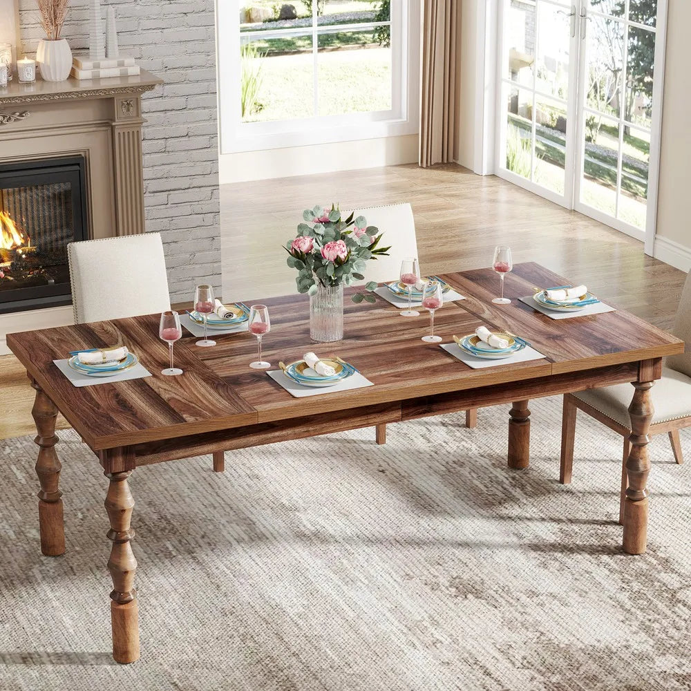 62’’ farmhouse wood dining table for 4 to 6 people large rectangle kitchen - united states / brown
