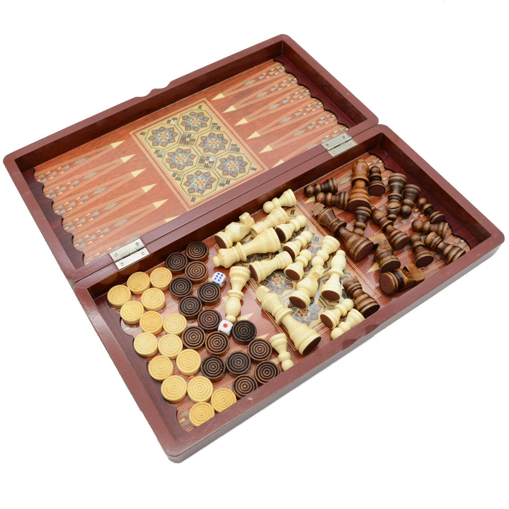 3-in-1 board multiple modes 40x40cm luxury knight checkers chess backgammon foldable intellectual entertainment game