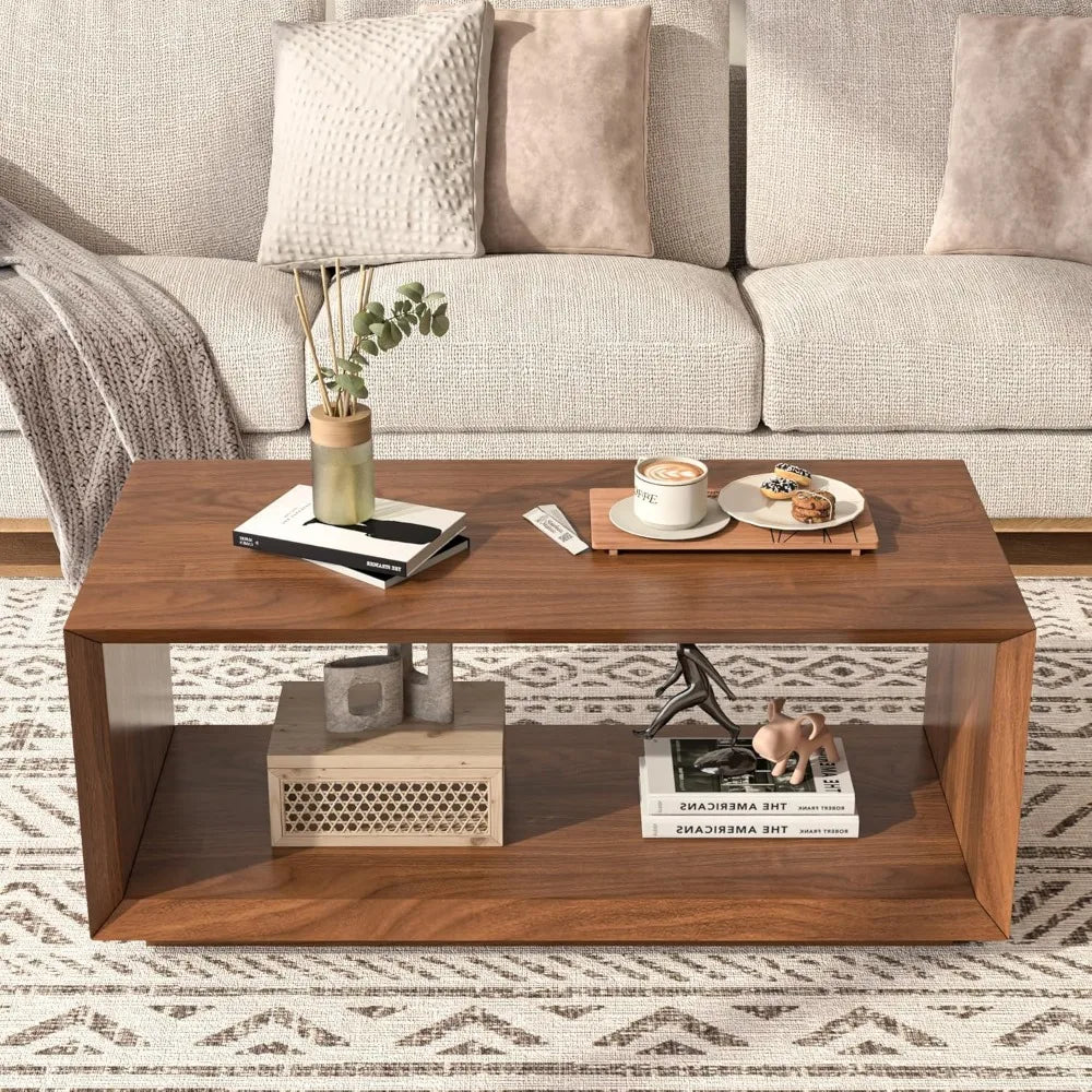 Coffee table with storage mid century modern rectangle cocktail tea farmhouse wood for living room home o - united