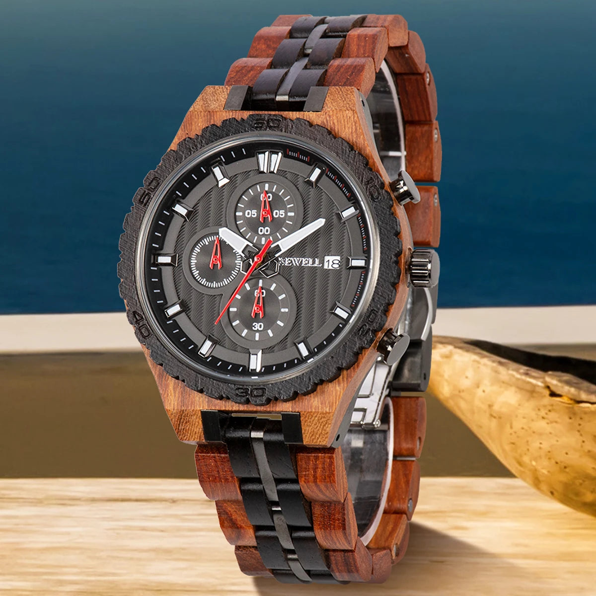 Premium stainless steel with wooden quartz men’s business watch multi-functional high-end fashion accessory - 165ag-2