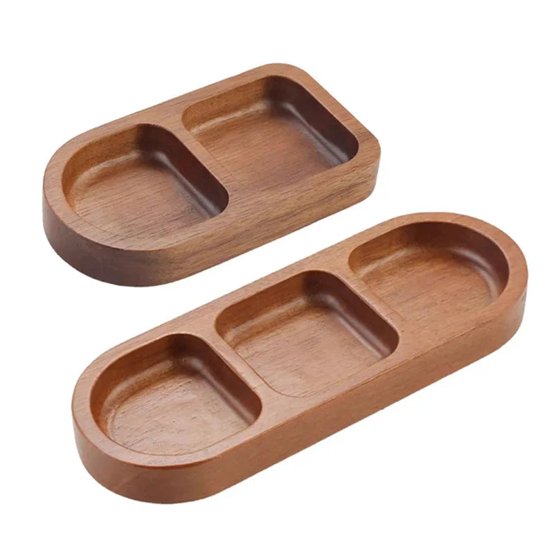 Solid wood rectangle tray 2/3 grid condiment plate breakfast food sushi bread dessert sauce kitchen dinner seasoning