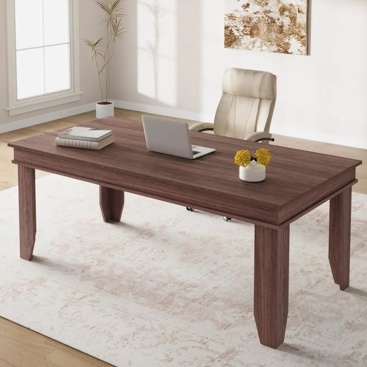 Farmhouse dining table for 6-8 people,brown kitchen tables with wooden sturdy frame living room - brown / united states