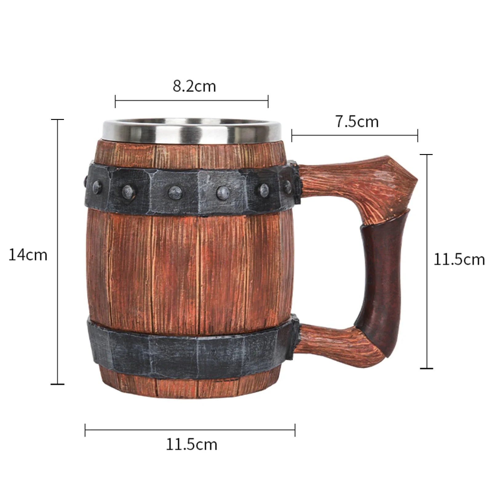 Wood barrel beer mug with rivet leather viking style resin stainless steel tankard coffee wine cup christmas men’s gift