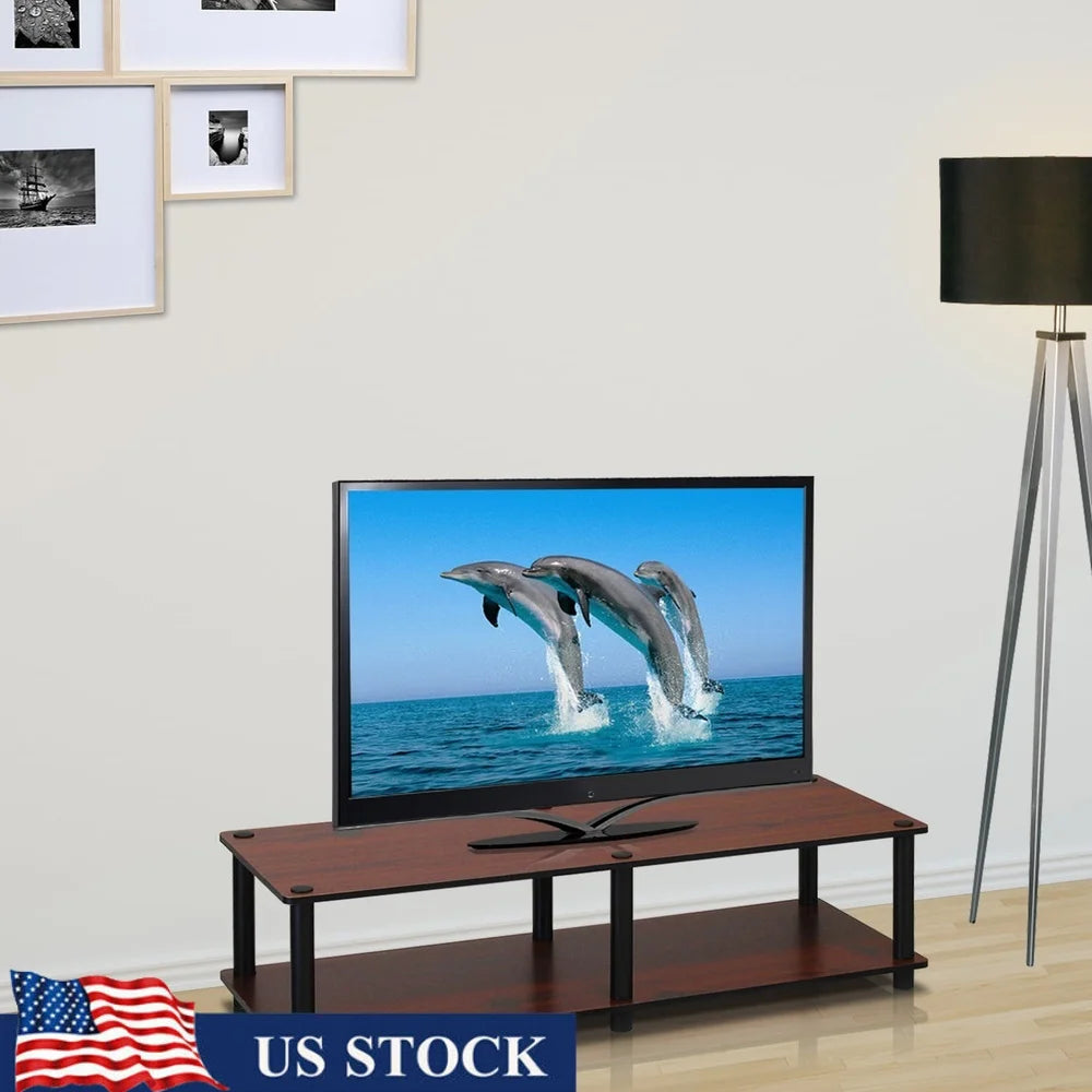 No tools low rise tv stand entertainment center storage table carb compliant composite wood rounded edge design modern