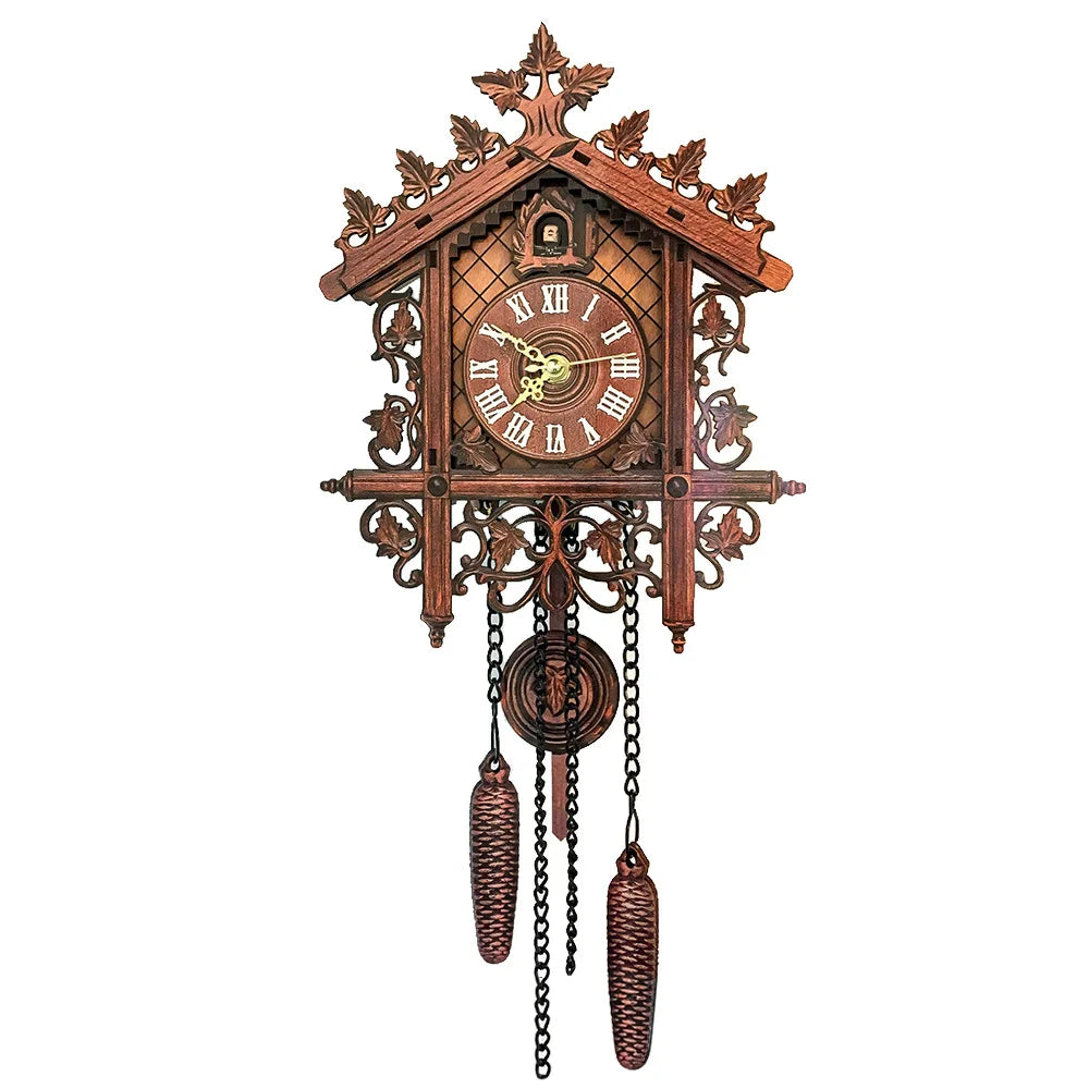 Vintage cuckoo clock wall handcrafted wooden silent for home decor nordic antique style electronic cuccu watch