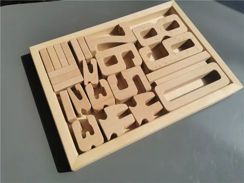 Wooden building stacking digital blocks montessori math numbers toys for kids educational play - nature 22 in tray