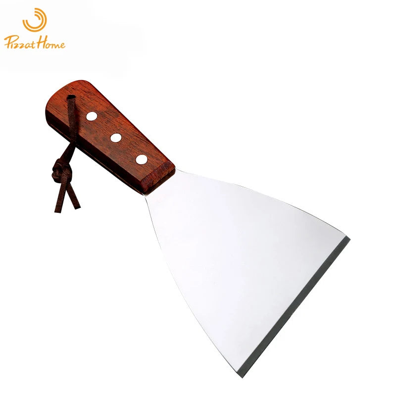 Pizzathome stainless steel food spatula grill shovel wood handle bbq tool beef steak turner square triangle