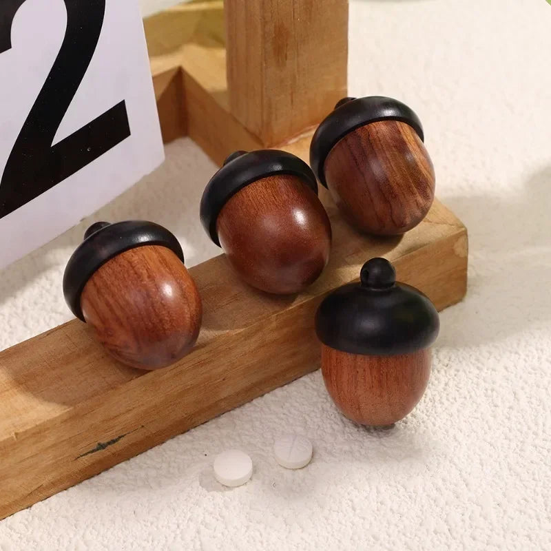 12/1pcs mini solid wood medicine pill box sandalwood pills tablets case portable nut shape storage boxes diy keychain
