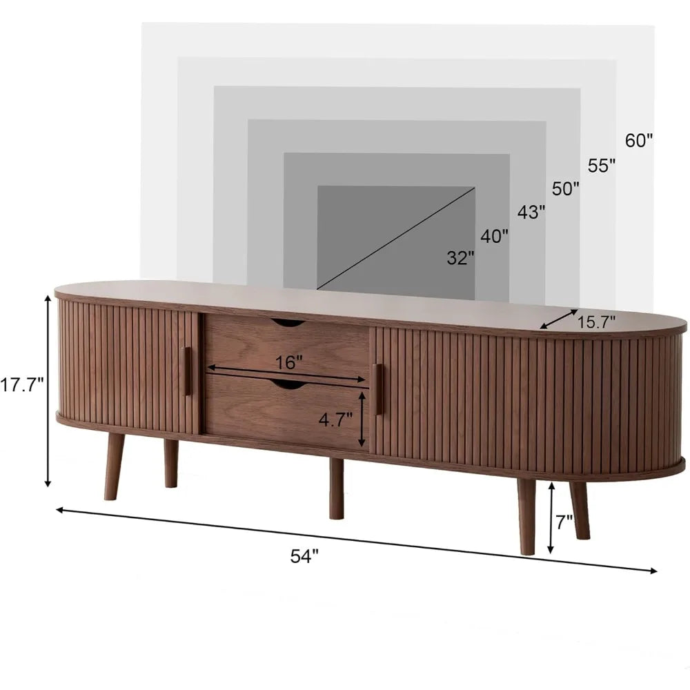 Mid century 55’’ tv stand for 32-60’’ tvs: wooden entertainment center in farmhouse modern style - walnut / united