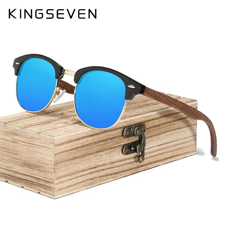 Kingseven trendy vintage handmade black walnut wood sunglasses men women polarized glasses male uv400 shades oculos