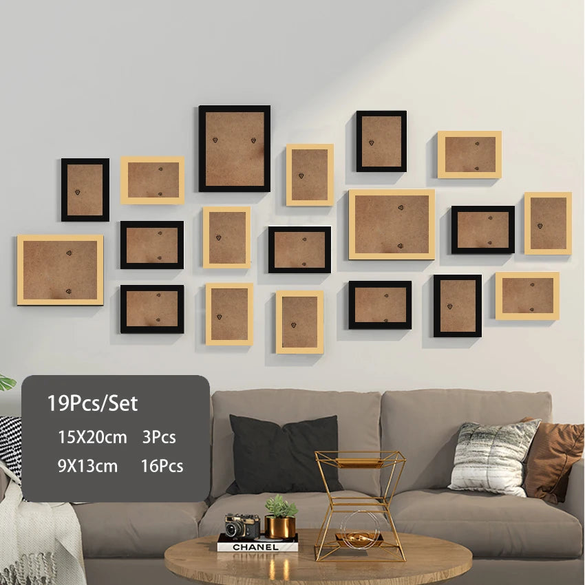 14/19pcs photo frames for pictures wall picture frame wooden hanging decor wedding party home decoration - wood black