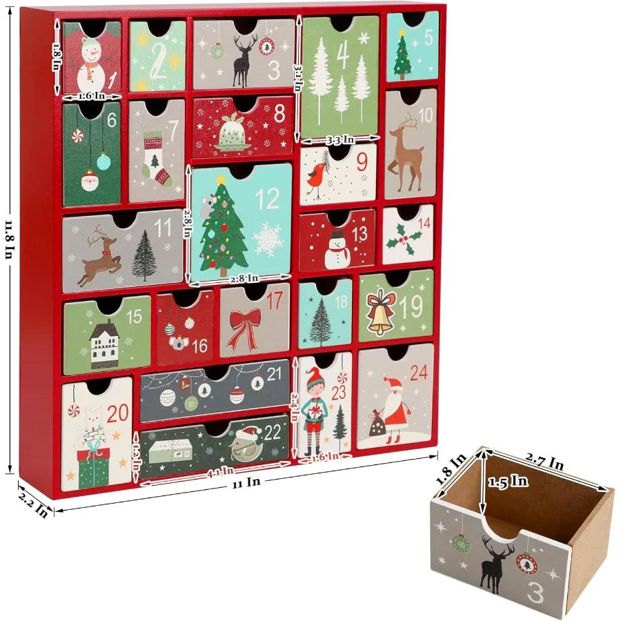 Wooden christmas advent calendar with 24 drawers countdown to refillable for holiday decor fes - united states