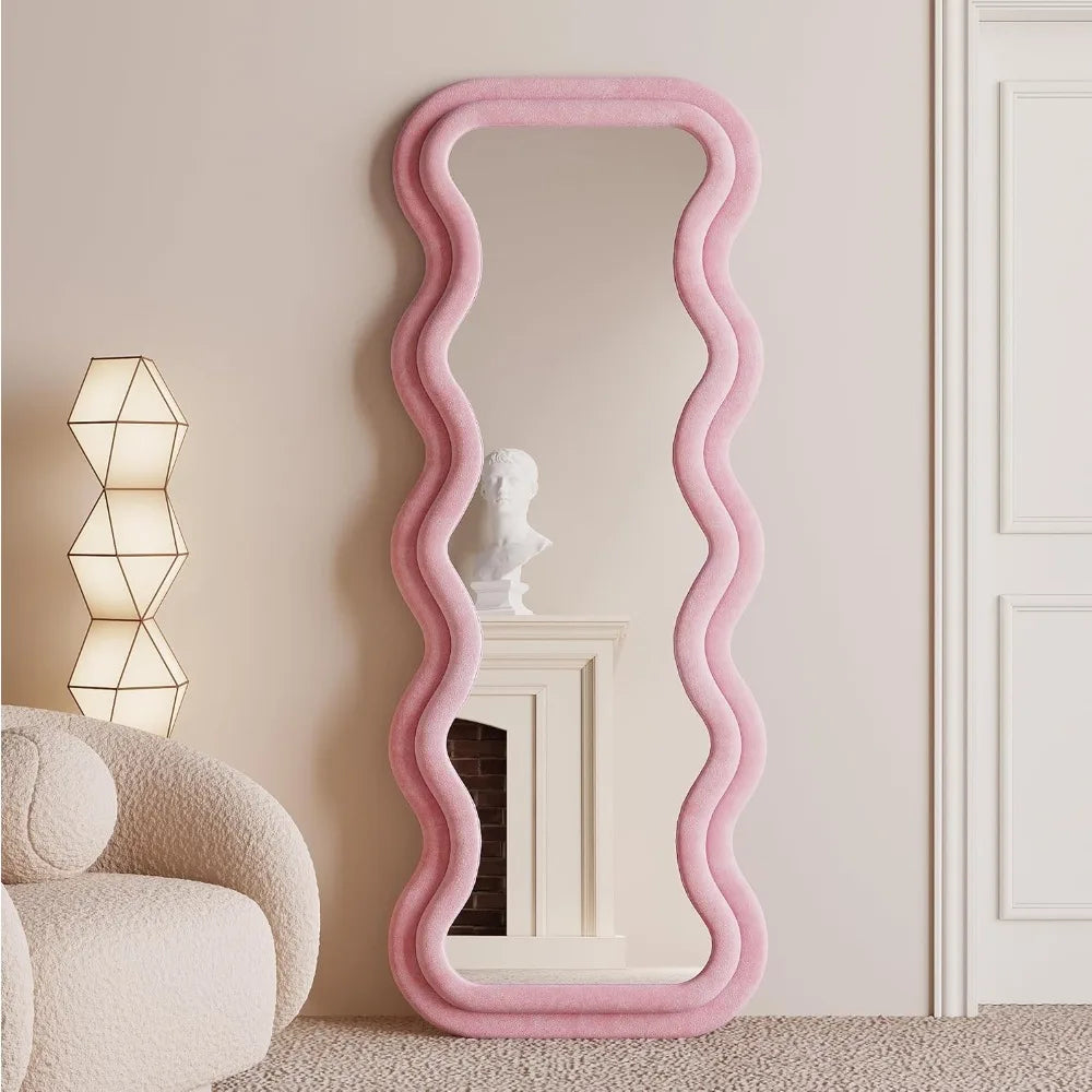 Full length irregular wavy mirror 63’’x24’’ arched floor for bedroom - standing hanging or leaning design
