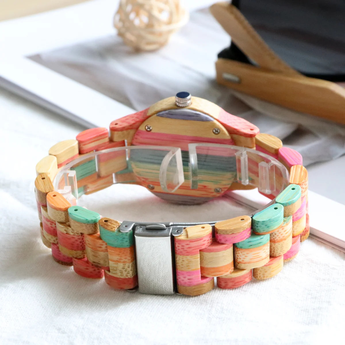 Women’s watches multicolor bamboo wood bracelet natural clock quartz wrist watch for woman ladies gifts