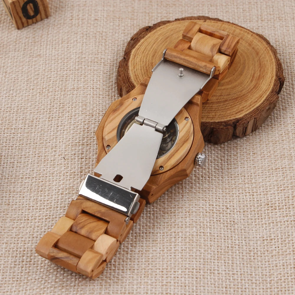 Luxury brown wood skeleton automatic watch classic steampunk-inspired design ideal holiday gift for men - wood watch