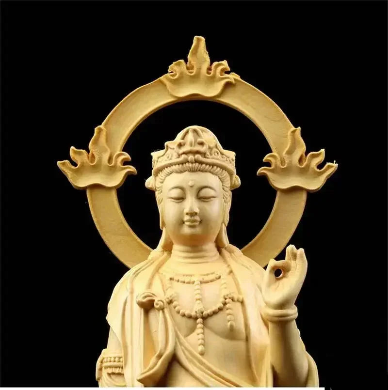 23cm boxwood carving furnishing ornaments wood crafts buddha statue gifts guanyin sculpture decoration - religious