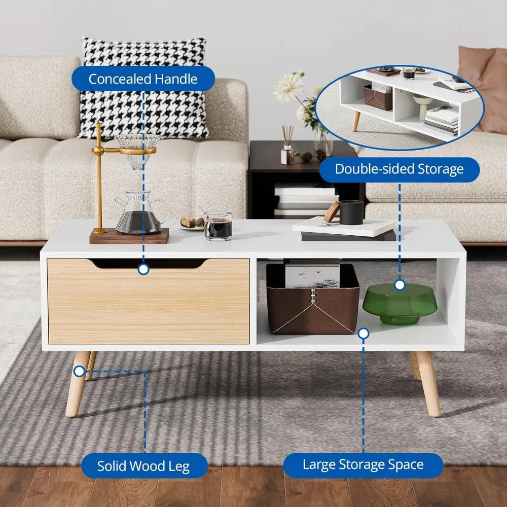 Modern coffee table wooden cocktail with storage minimalist hallway mid century