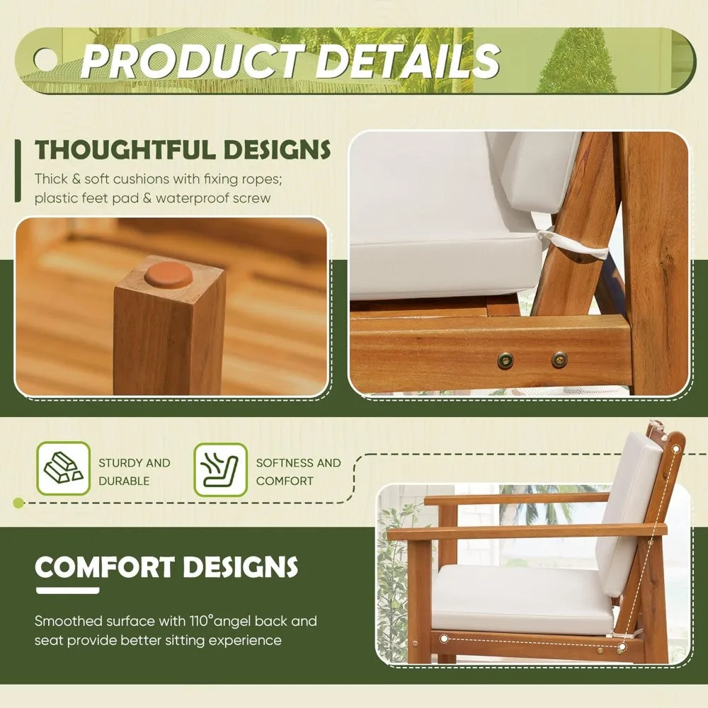 Outdoor acacia wood patio conversation sofa set with table & cushions porch furniture for deck,balcony backyard