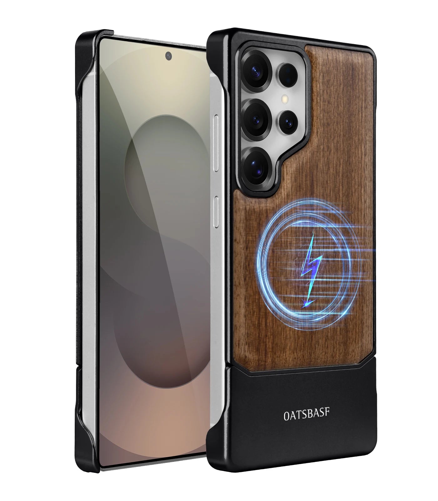 Oatsbasf solid wooden phone case for samsung galaxy s25 ultra magnetic shockproof metal frameless easy to install