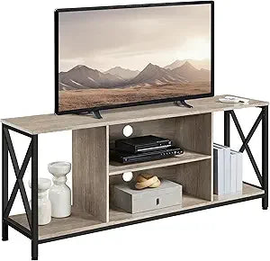 Wood tv stand for 55-65 inch tvs entertainment center with storage shelves living room - united states / grey