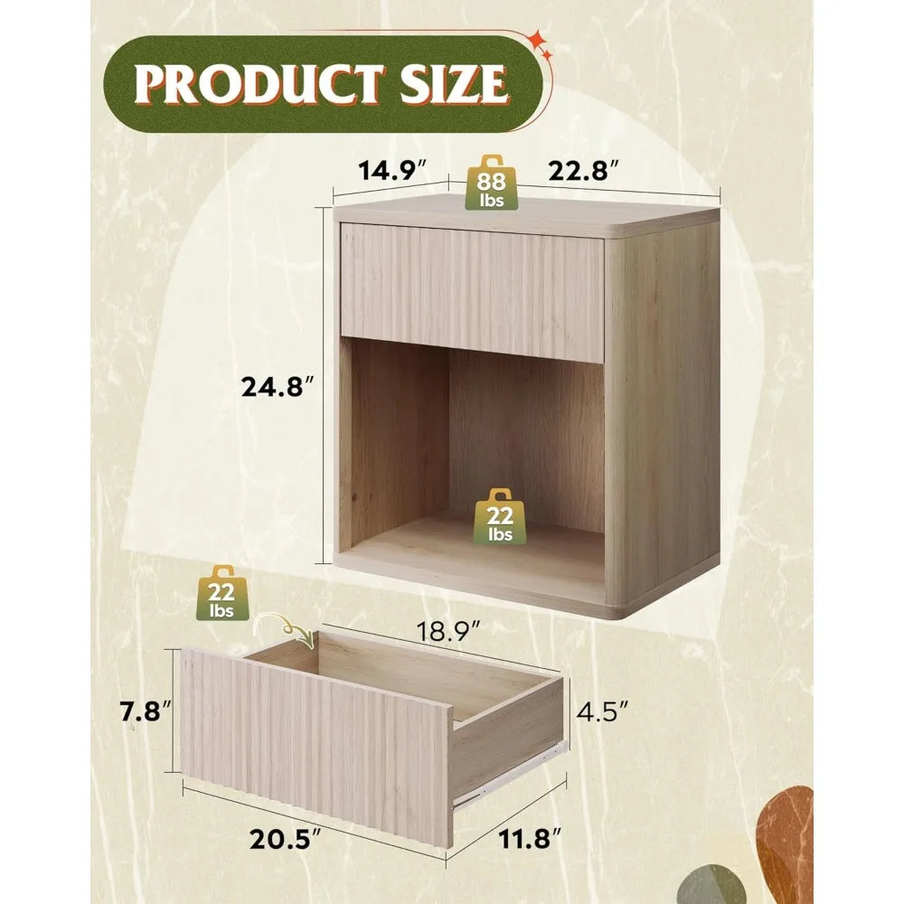 Night stand wood nightstand with storage drawer and open shelf fluted bedroom nighstand mid century bed side table end