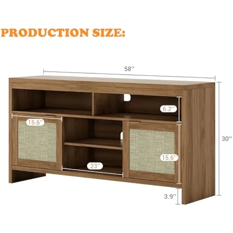 Rattan tv stand with storage place for living room brown console cabinet shelf 58’’ entertainment center med - united