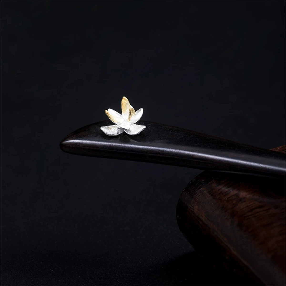 New 100% s925 pure silver women’s men retro hairpin ebony wood magnolia blossom chinese style hanfu hair accessories