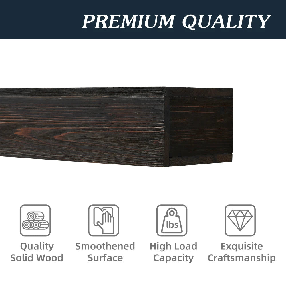 48’’ rustic wood fireplace mantel wall-mounted & floating shelf for home decor - united states / flash sale brown