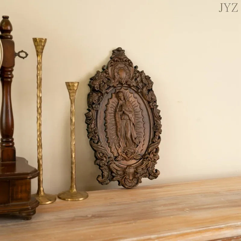 Religious wood carving virgin mary statue,madonna catholic family church wall decor - (christian)