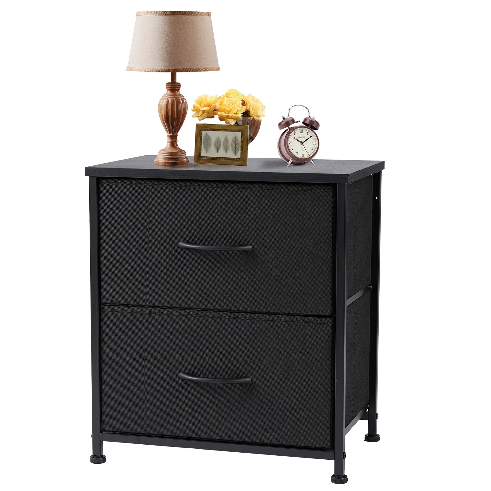 Jhk nightstand bedside coffee sofa tea table storage closet chest clothes display for bedroom 2 fabric drawers cabinet