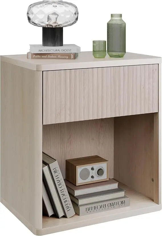 Night stand wood nightstand with storage drawer and open shelf fluted bedroom nighstand mid century bed side table end