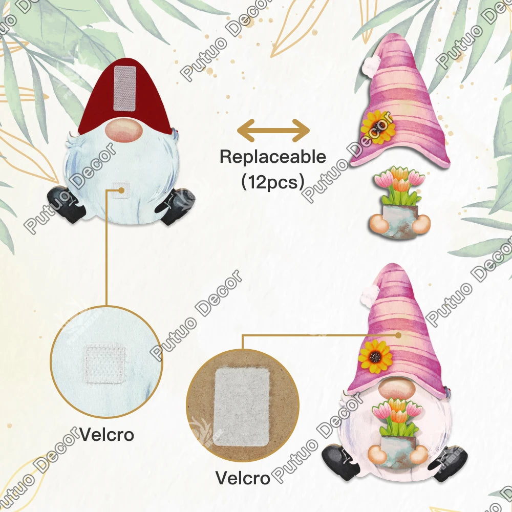 Putuo decor 1pc gnome shaped interchangeable wooden table with 12 sets of changeable velcro icons,gifts for christmas