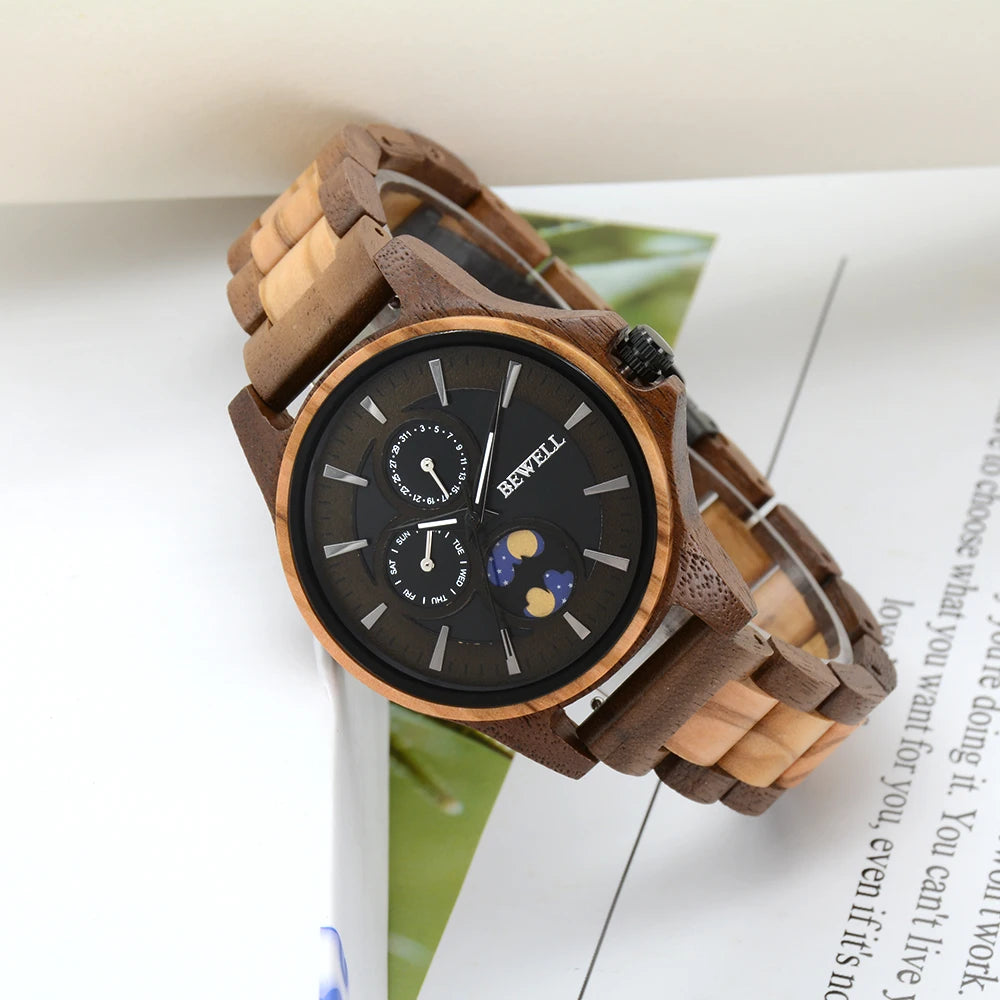 Wooden watch for men husband custom engraved wood wristwatch day&night conversion pattern gift anniversary christmas f