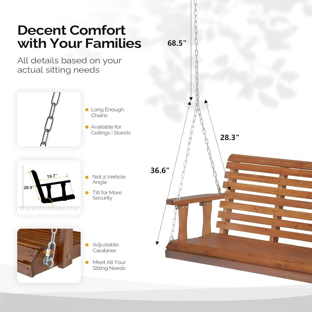 4.5 ft outdoor porch swing upgraded xl size seat depth & back height wooden patio heavy duty 880 lbs front hanging swin