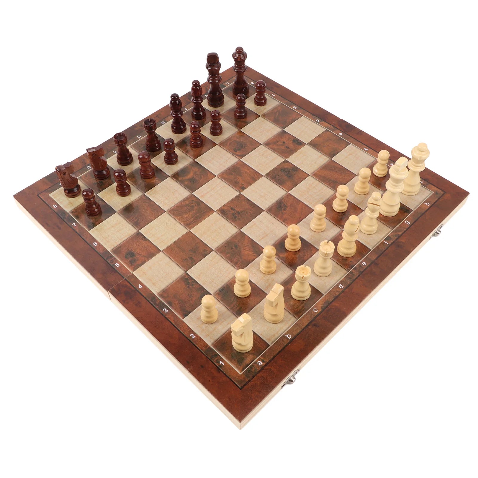 3 in 1 wooden chess checkers set portable game with folding board for kids adults - color as show