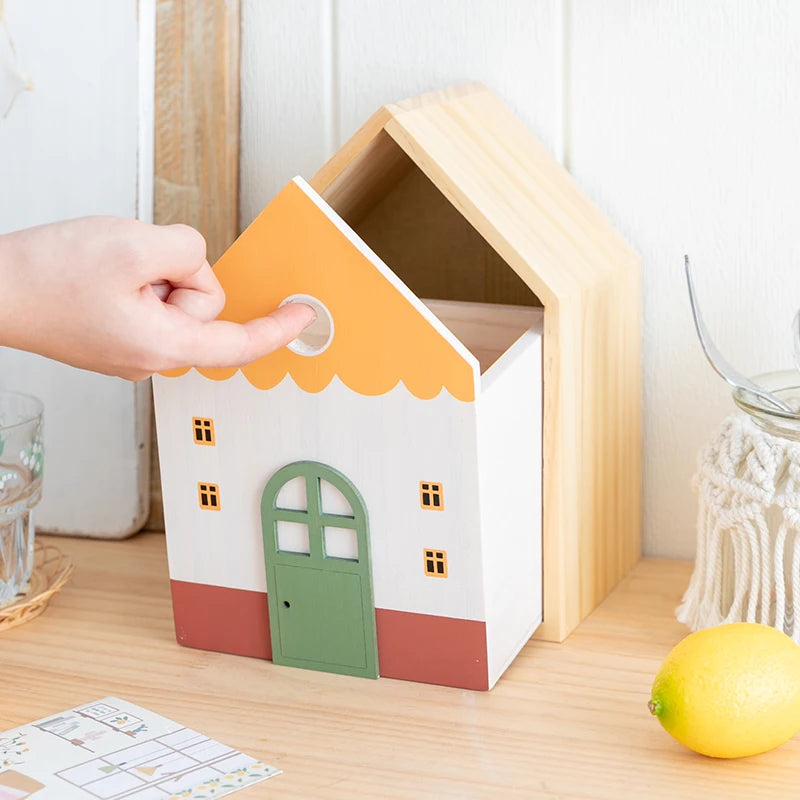 Wood storage box cute house desk drawer organizer large capacity pencil holder makeup brush stationery home office decor