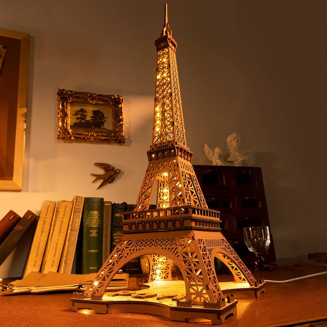Robotime rolife night of the eiffel tower 3d wooden puzzle for teens adult miniature views famous buildings toys