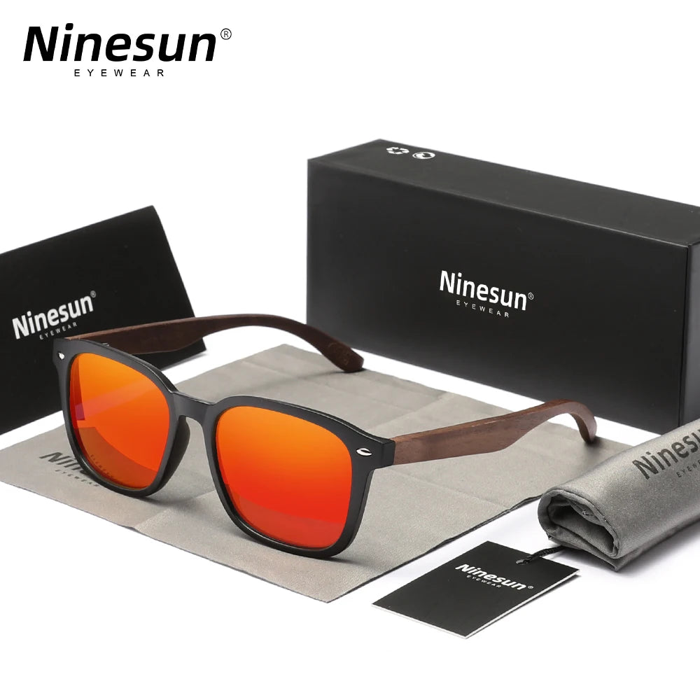 Ninesun walnut sunglasses wood high quality polarized men’s mirror lens glasses uv400 women fishing driving for holiday