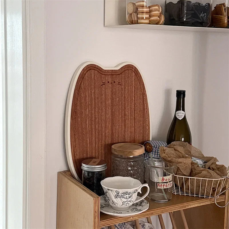 Cute cat-shaped solid wood cutting board household kitchenware wooden anti-mold and antibacterial chopping panel