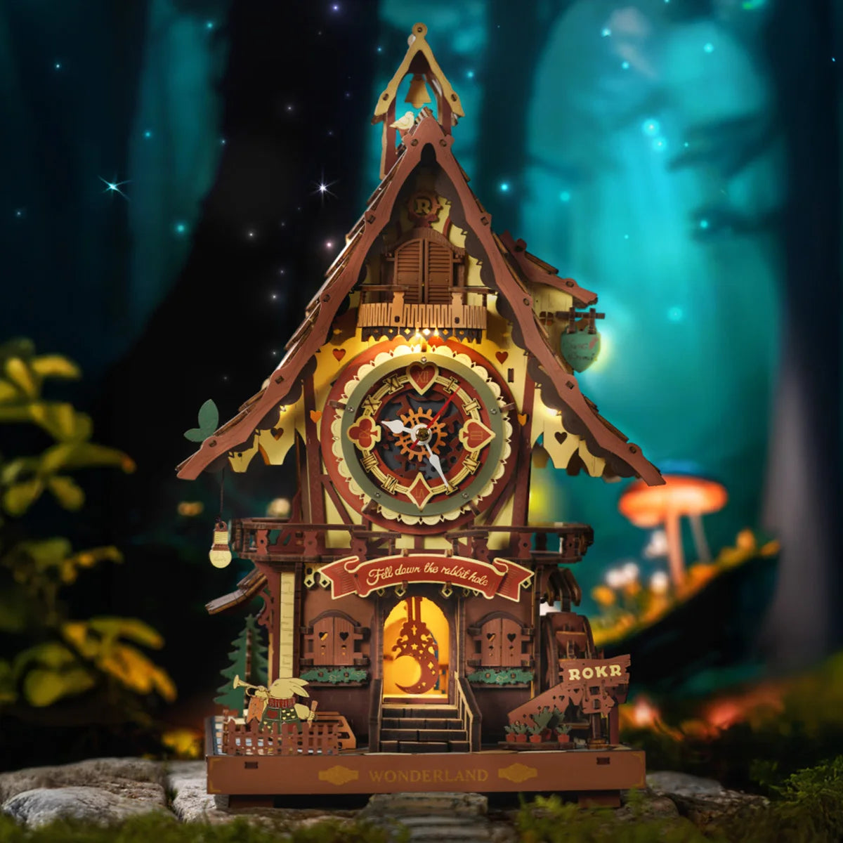 Robotime rokr cuckoo clock mechanical 3d wooden puzzle pre-colored wall building block kits home deco beautiful design