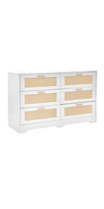 Redlife 47.24’’ rattan dresser with 6 drawers,modern chest wood storage closet w/ golden handles for bedroom living