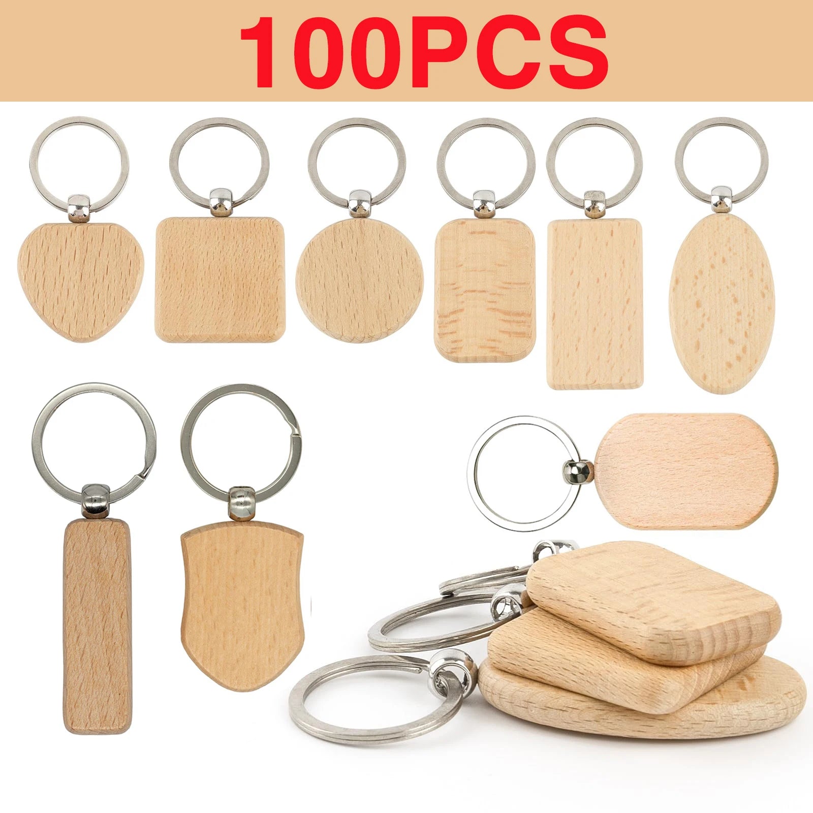 100pcs-9-styles-mixed-diy-blank-wooden-keychain-rectangular-round-heart-shape-wood-key-chain-key-ring