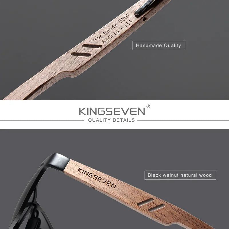 Kingseven aluminum handmade walnut wooden sunglasses men high quality polarized sun glasses for women anti-glare mirror