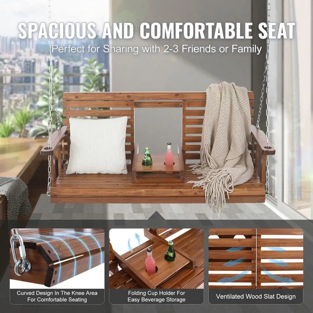 Wooden 5ft porch swing for garden patio heavy duty 880lbs load capacity outdoor bench chair with chains brown